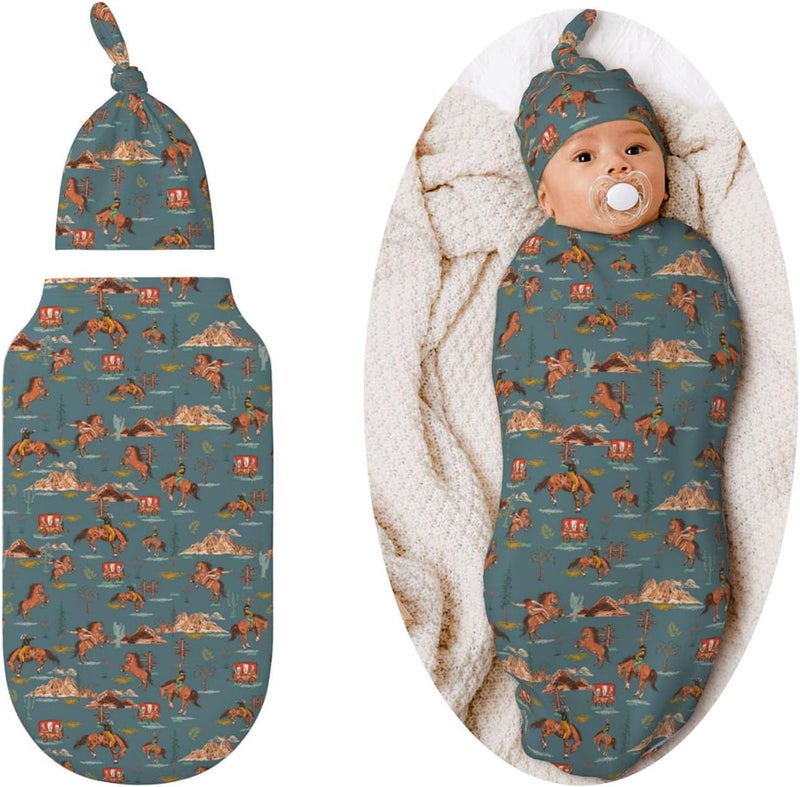Figtihw Western Horse Swaddle Blankets Newborn Receiving Blanket Baby Swaddle Wrap Soft Sleeping Sack for Baby Girls Boys - Image 1